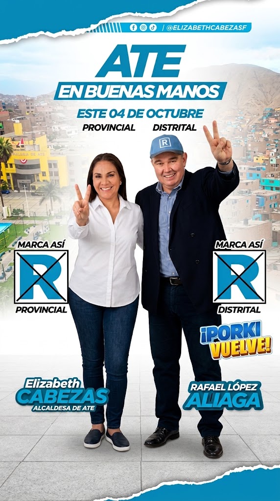 Elizabeth Cabezas junto a Rafael López Aliaga en pieza de campaña